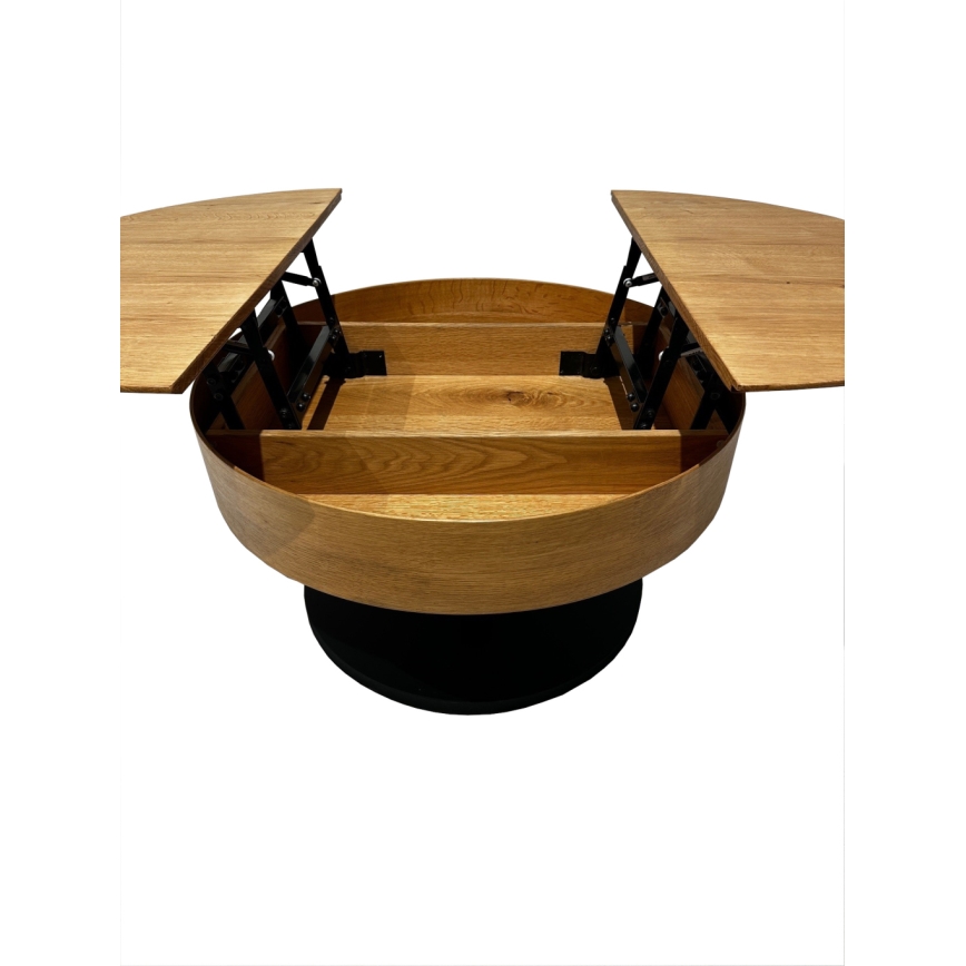 Masă de cafea extensibilă PURE cu blat elevabil, diametru 80 cm, stejar/negru