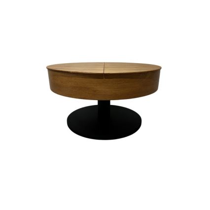 Masă de cafea extensibilă PURE cu blat elevabil, diametru 80 cm, stejar/negru