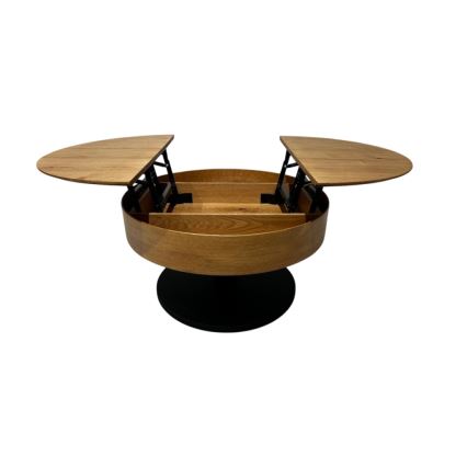 Masă de cafea extensibilă PURE cu blat elevabil, diametru 80 cm, stejar/negru