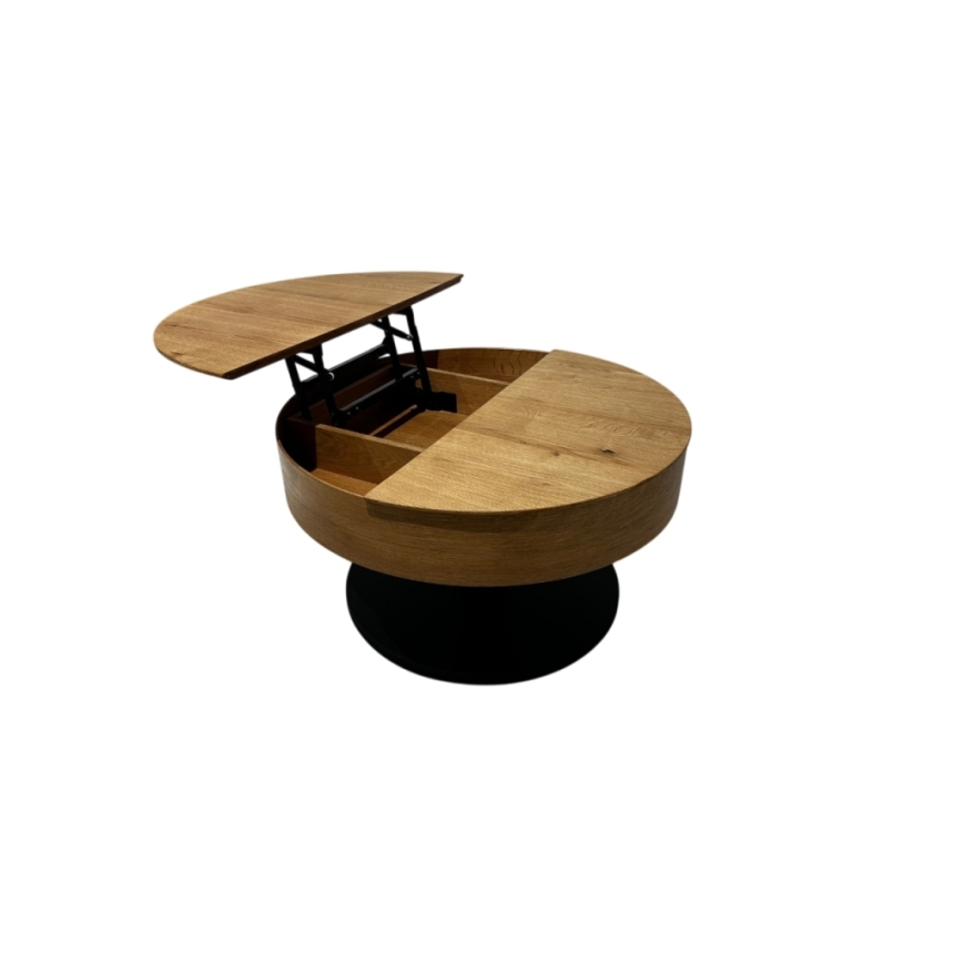 Masă de cafea extensibilă PURE cu blat elevabil, diametru 80 cm, stejar/negru