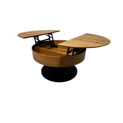 Masă de cafea extensibilă PURE cu blat elevabil, diametru 80 cm, stejar/negru