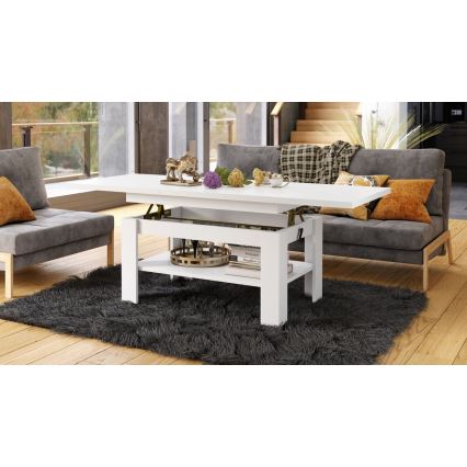 Masă de cafea extensibilă ROY, blat cu ridicare, 130/170x65 cm, albă