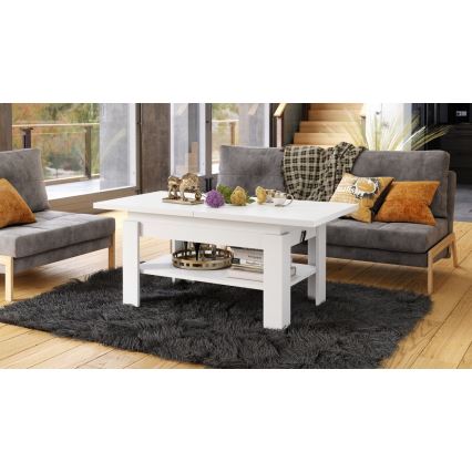 Masă de cafea extensibilă ROY, blat cu ridicare, 130/170x65 cm, albă