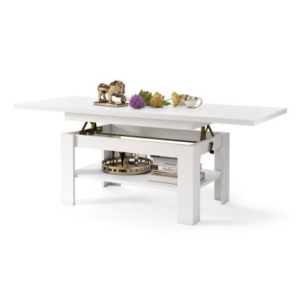 Masă de cafea extensibilă ROY, blat cu ridicare, 130/170x65 cm, albă