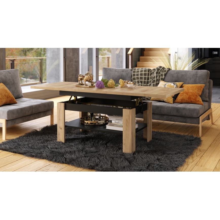 Masă de cafea extensibilă ROY cu blat cu ridicare 130/170x65 cm stejar craft/negru
