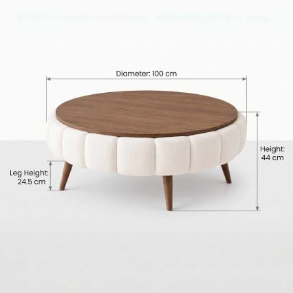 Masă de cafea FELPO Ø 100 cm alb/nuc