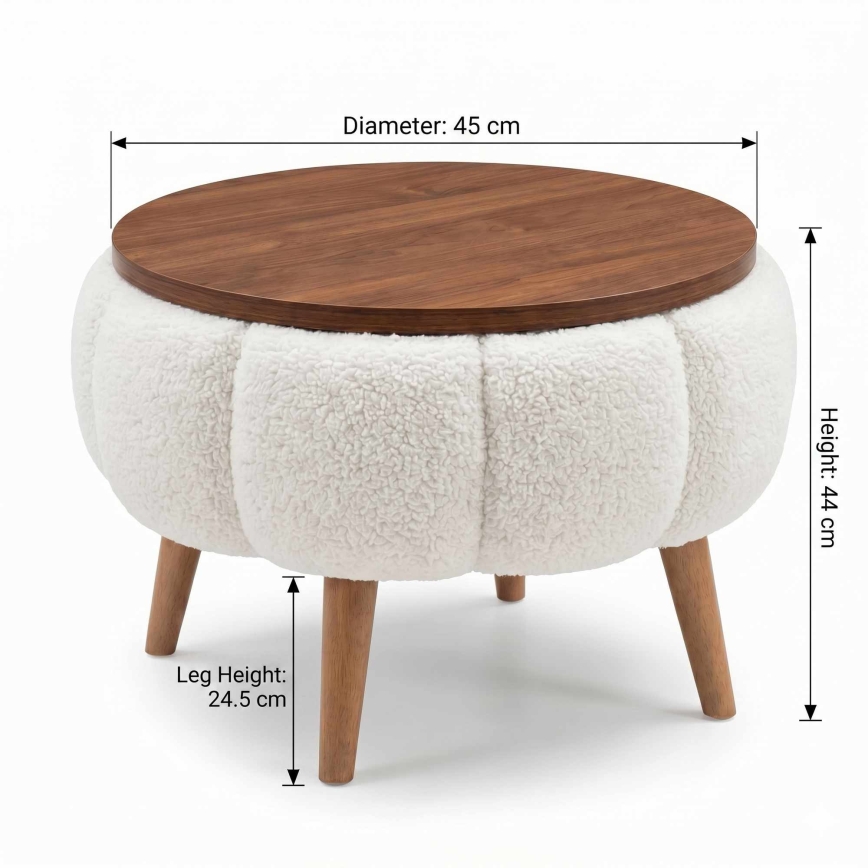 Masă de cafea FELPO Ø 45 cm alb/nuc