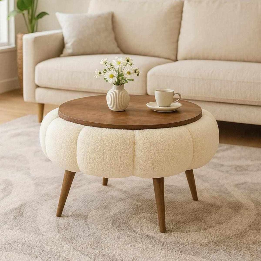 Masă de cafea FELPO Ø 45 cm bej/nuc