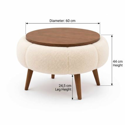 Masă de cafea FELPO Ø 45 cm bej/nuc