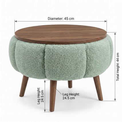 Masă de cafea FELPO, Ø 45 cm, verde/nuc