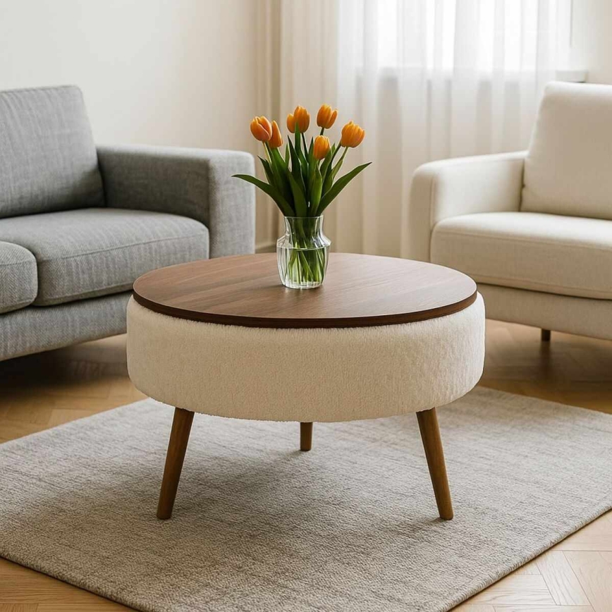 Masă de cafea FELPO, Ø 60 cm, alb/nuc