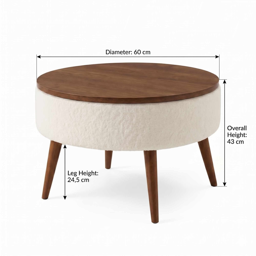 Masă de cafea FELPO, Ø 60 cm, alb/nuc