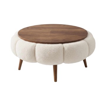 Masă de cafea FELPO, Ø 60 cm, crem/nuc