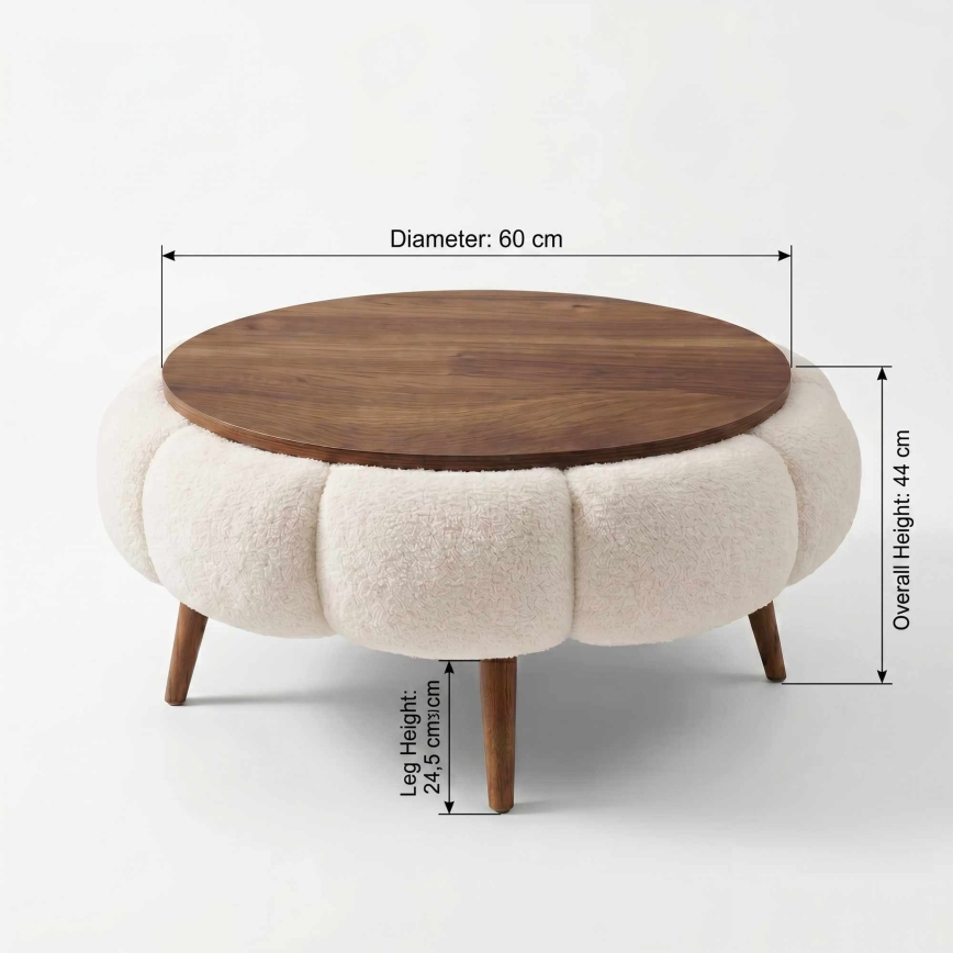 Masă de cafea FELPO, Ø 60 cm, crem/nuc