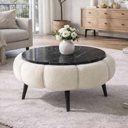 Masă de cafea FELPO Ø 60 cm negru/alb/decor marmură