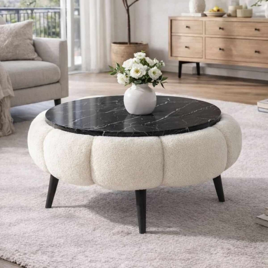 Masă de cafea FELPO Ø 60 cm negru/alb/decor marmură