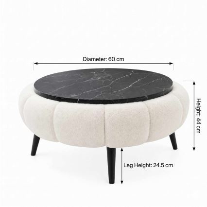 Masă de cafea FELPO Ø 60 cm negru/alb/decor marmură