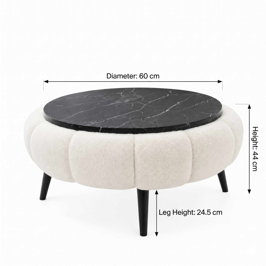 Masă de cafea FELPO Ø 60 cm negru/alb/decor marmură