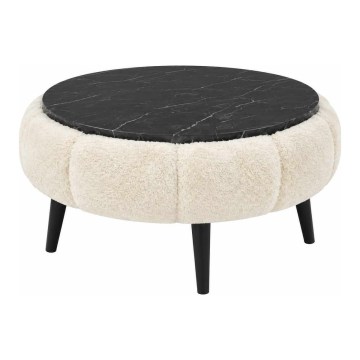 Masă de cafea FELPO, Ø 60 cm, negru/crem/decor marmură