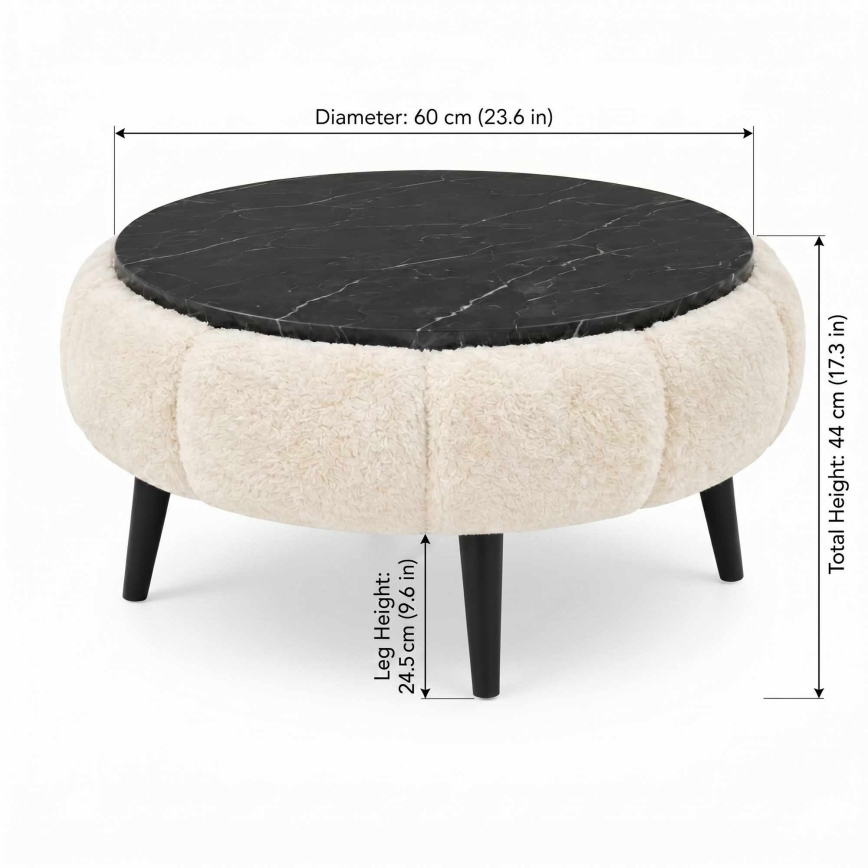 Masă de cafea FELPO, Ø 60 cm, negru/crem/decor marmură