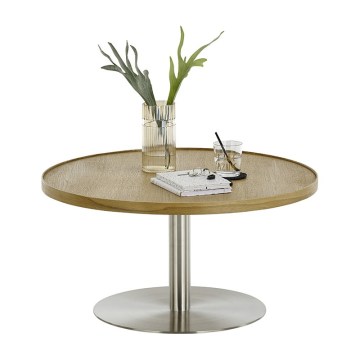 Masă de cafea FOCUS, diametru 80 cm, stejar/oțel inoxidabil