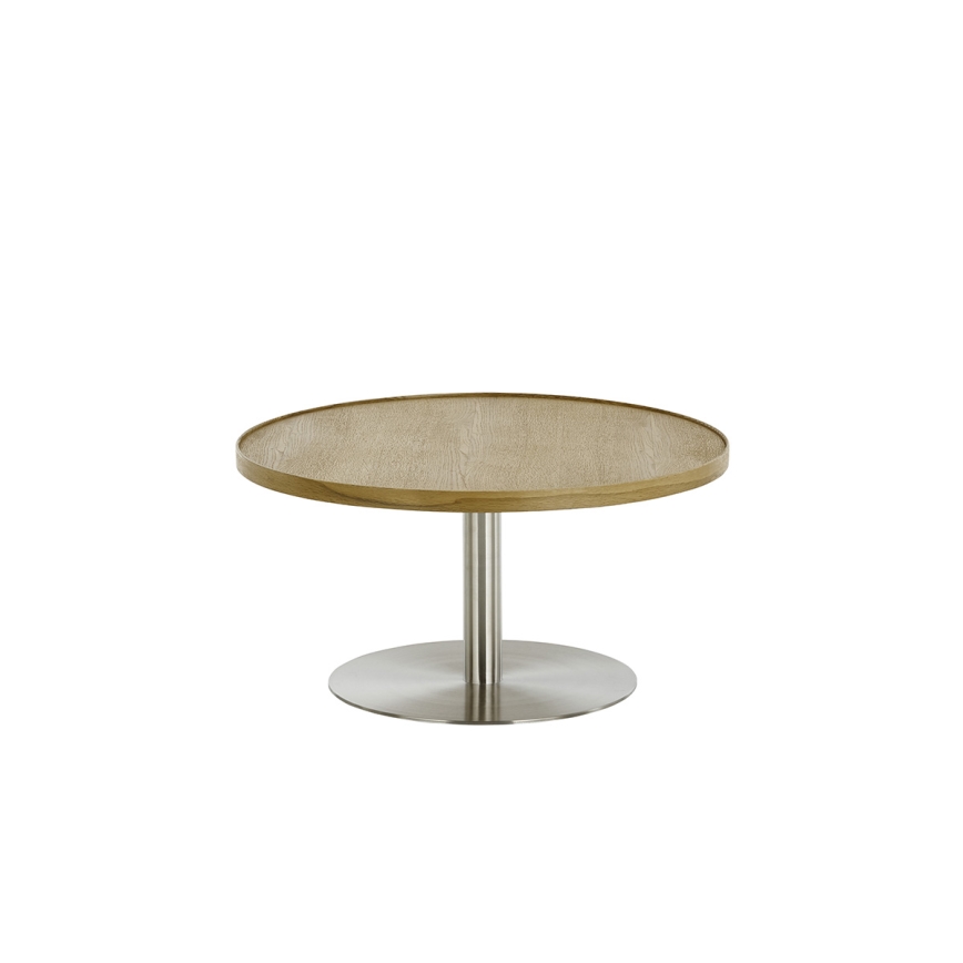 Masă de cafea FOCUS, diametru 80 cm, stejar/oțel inoxidabil