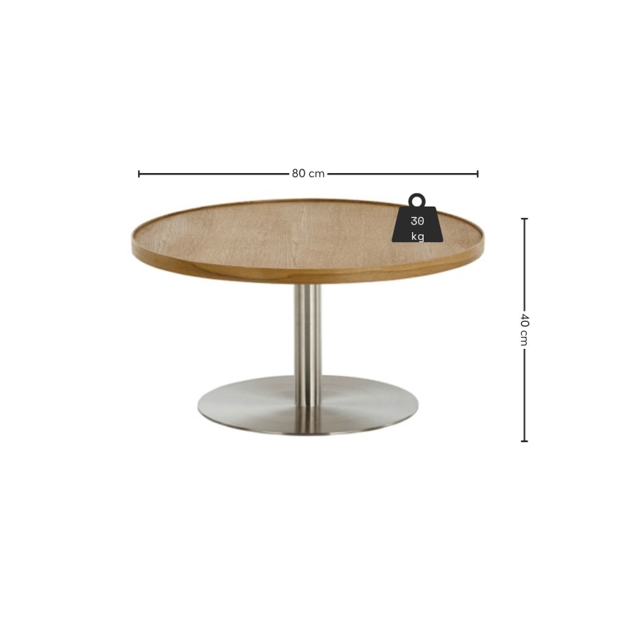 Masă de cafea FOCUS, diametru 80 cm, stejar/oțel inoxidabil