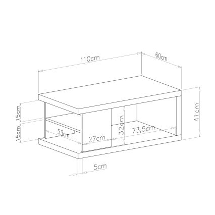 Masă de cafea LORA cu raft și spațiu de depozitare, stejar artisan/negru