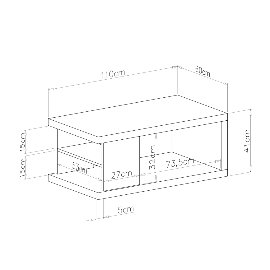 Masă de cafea LORA cu raft și spațiu de depozitare, stejar artisan/negru