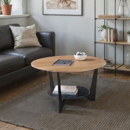 Masă de cafea MARMO, Ø 70 cm, stejar/negru