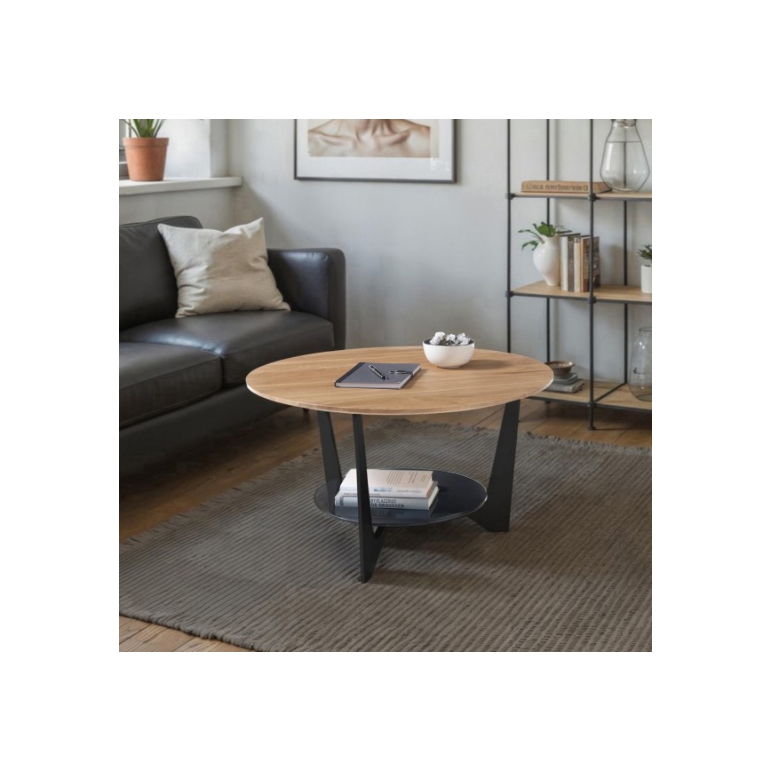 Masă de cafea MARMO, Ø 70 cm, stejar/negru