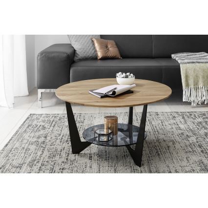 Masă de cafea MARMO, Ø 70 cm, stejar/negru