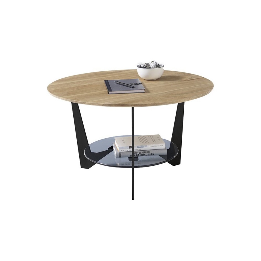 Masă de cafea MARMO, Ø 70 cm, stejar/negru