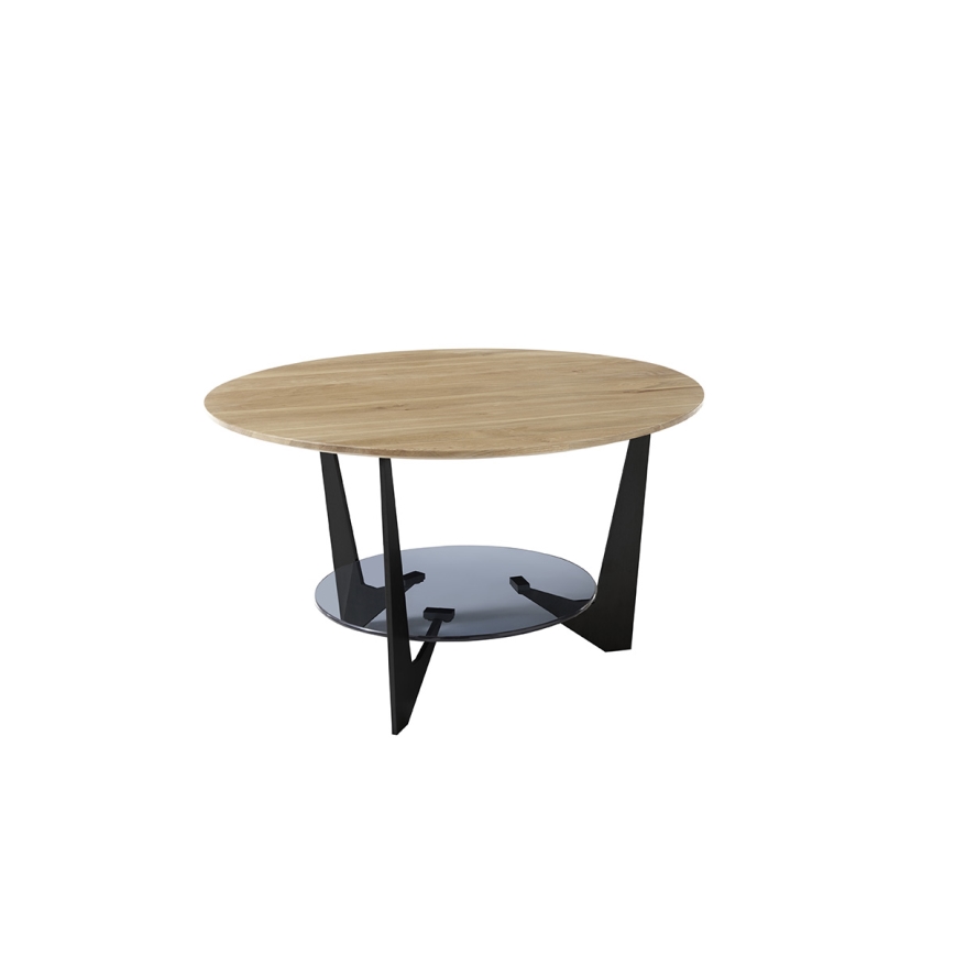 Masă de cafea MARMO, Ø 70 cm, stejar/negru