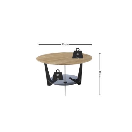 Masă de cafea MARMO, Ø 70 cm, stejar/negru