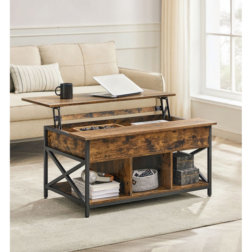 Masă de cafea NYRO cu blat rabatabil, maro/negru