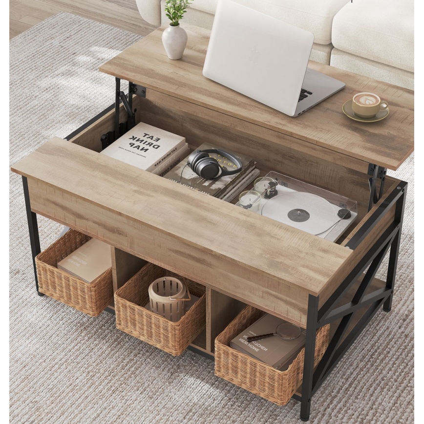 Masă de cafea NYRO cu blat rabatabil, maro/negru