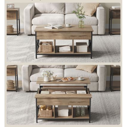 Masă de cafea NYRO cu blat rabatabil, maro/negru