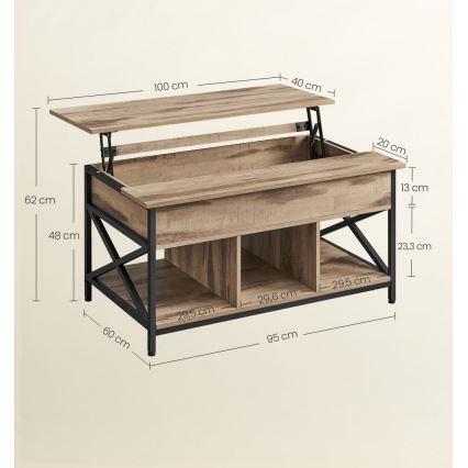 Masă de cafea NYRO cu blat rabatabil, maro/negru