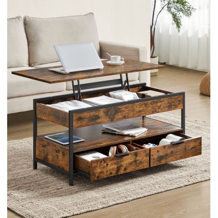 Masă de cafea NYRO cu blat rabatabil, maro/negru