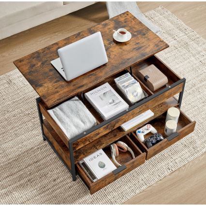 Masă de cafea NYRO cu blat rabatabil, maro/negru