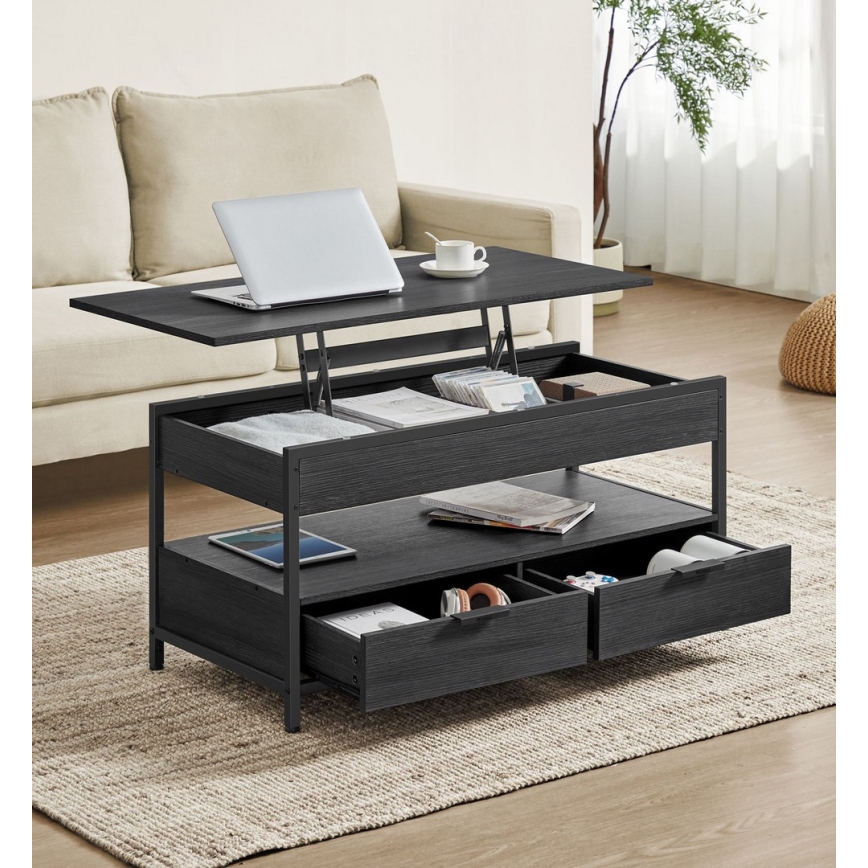 Masă de cafea NYRO cu blat ridicabil, neagră