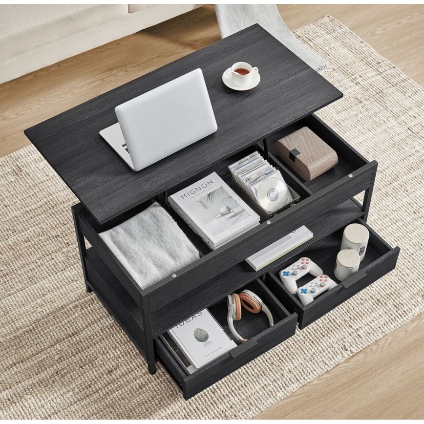 Masă de cafea NYRO cu blat ridicabil, neagră