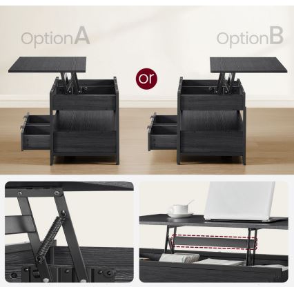 Masă de cafea NYRO cu blat ridicabil, neagră