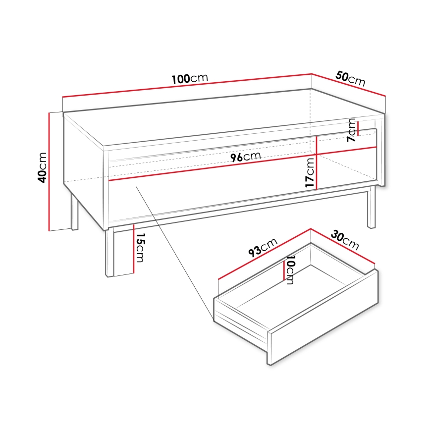 Masă de cafea OZMI 40 x 100 cm, neagră