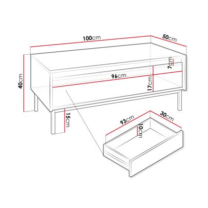 Masă de cafea OZMI 40x100 cm cașmir