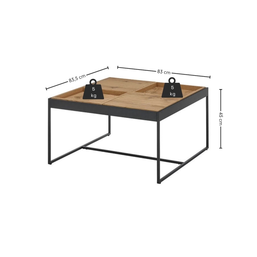 Masă de cafea PULSE 83x83 cm stejar/negru