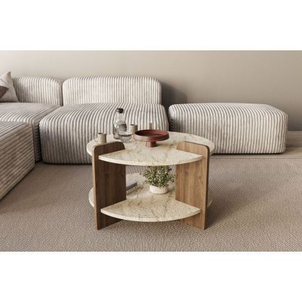 Masă de cafea PURO, Ø 70 cm, bej/nuc