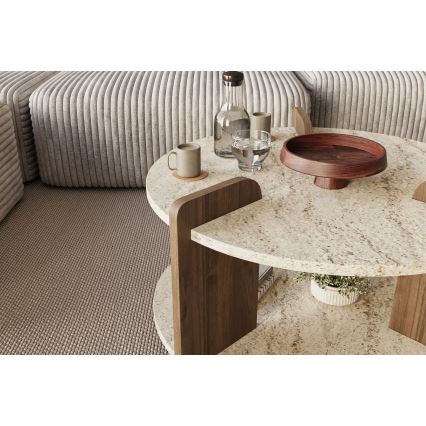 Masă de cafea PURO, Ø 70 cm, bej/nuc