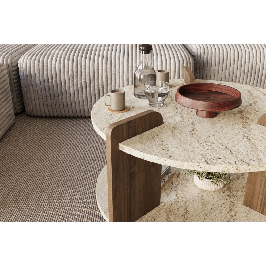 Masă de cafea PURO, Ø 70 cm, bej/nuc